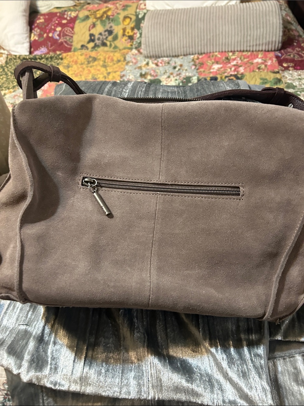 The Sak Taupe Suede Shoulder Bag with Dark Brown Strap - Picture 2 of 4